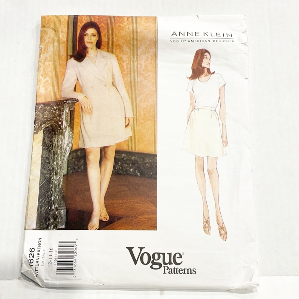 UNCUT Vogue 1626 Sewing Pattern Anne Klein‎ Vintage 90s Skirt Suit Sz 12-16